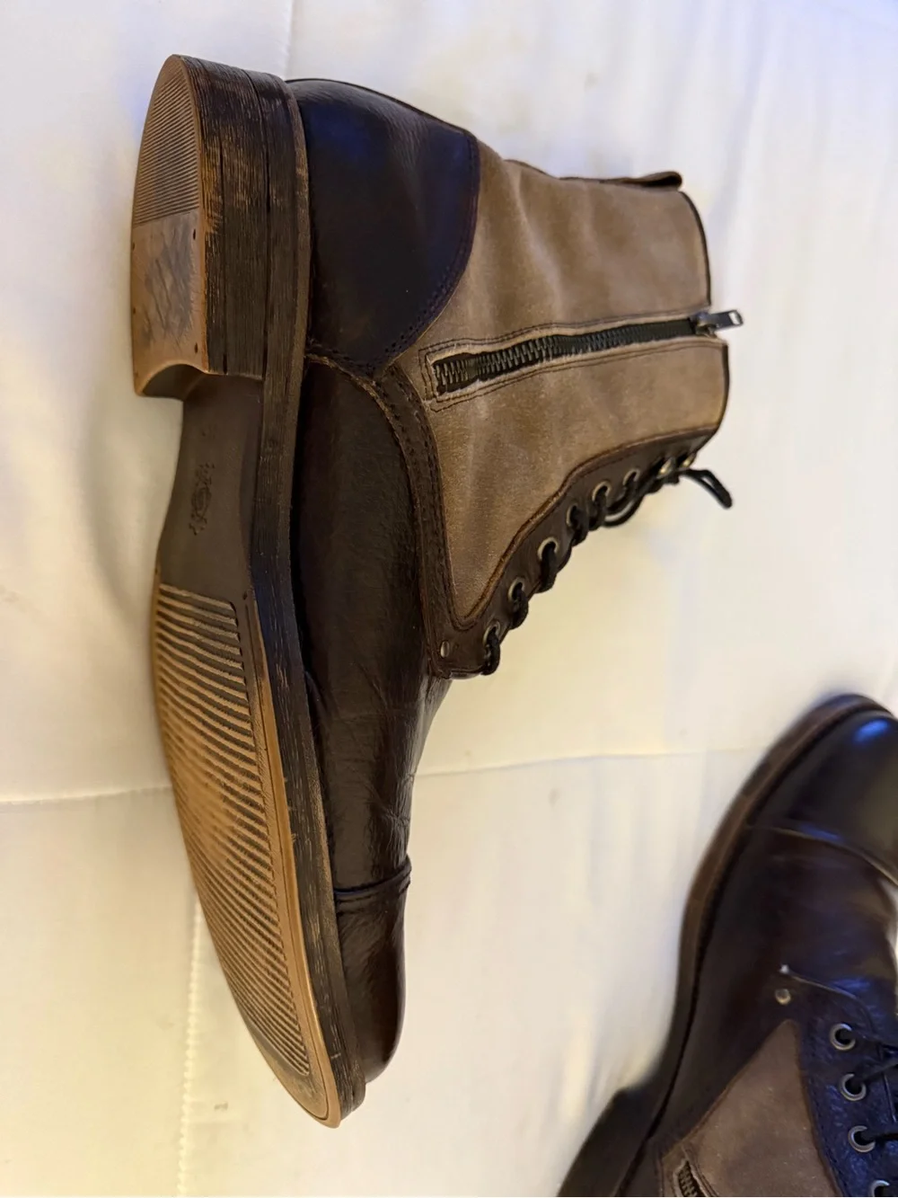 Men's Ashton Grey 2 toned Brown Leather and Lace-Up Boots-Size 12